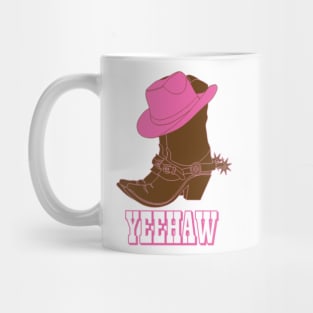 Yeehaw- Cowboy Boots and Pink Cowboy Hat Mug